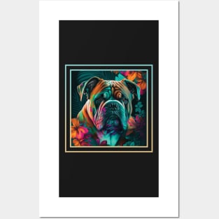 Bodacious Bulldog Vibrant Tropical Digital Oil Painting Pet Portrait Posters and Art